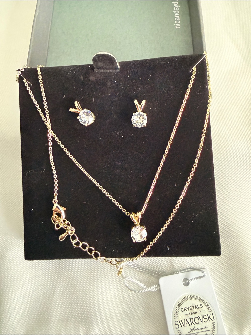 Swarovski Gold-Tone Clear Crystal Pendant Necklace with Matching Studs